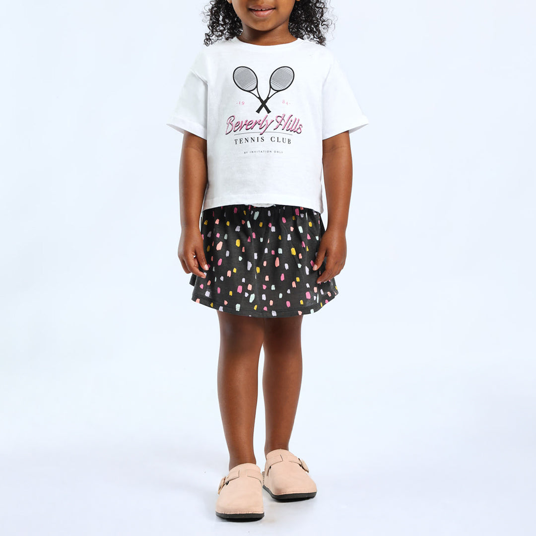 GIRLS GREY PRINTED SKORT