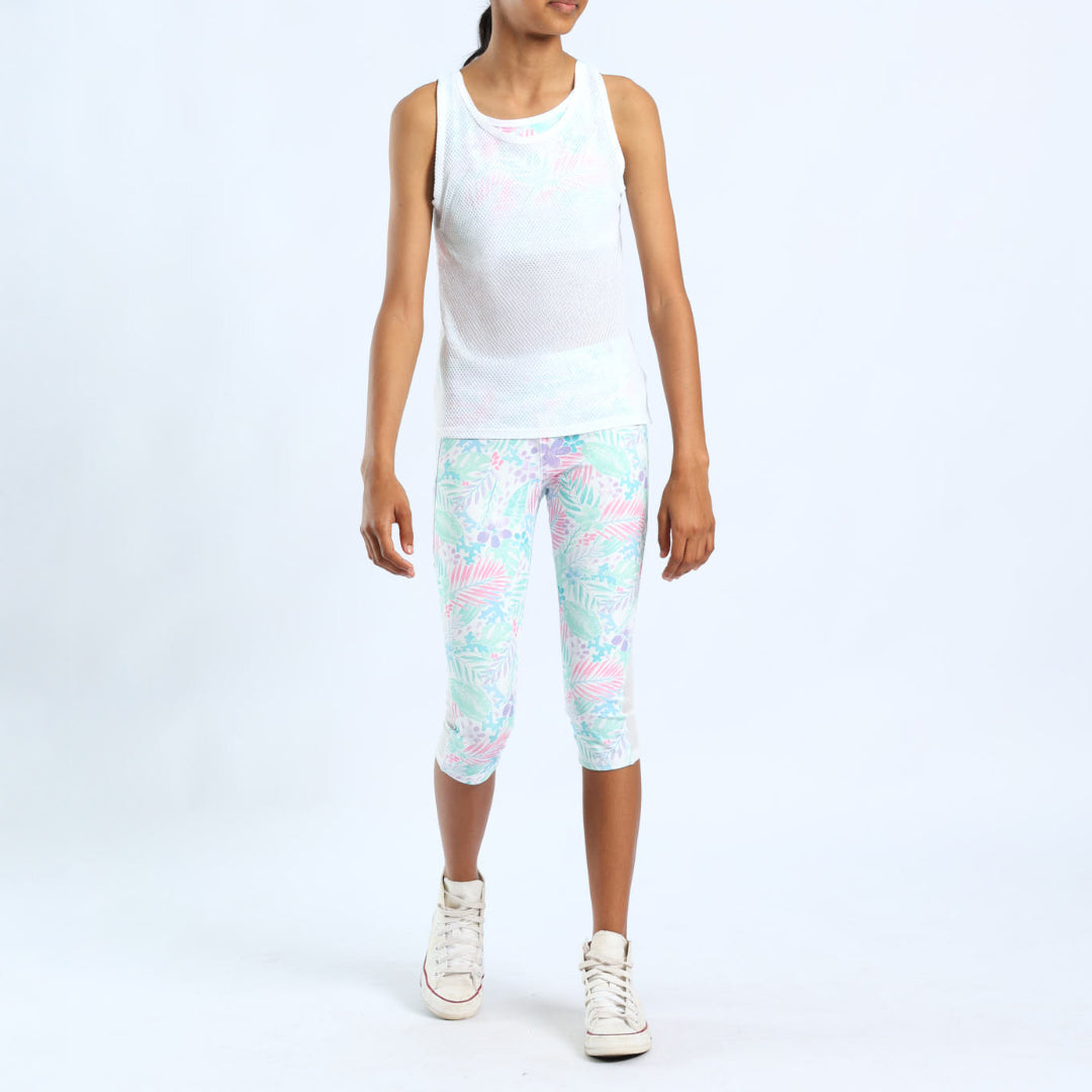 GIRLS WHITE PRINTED GYM PANT