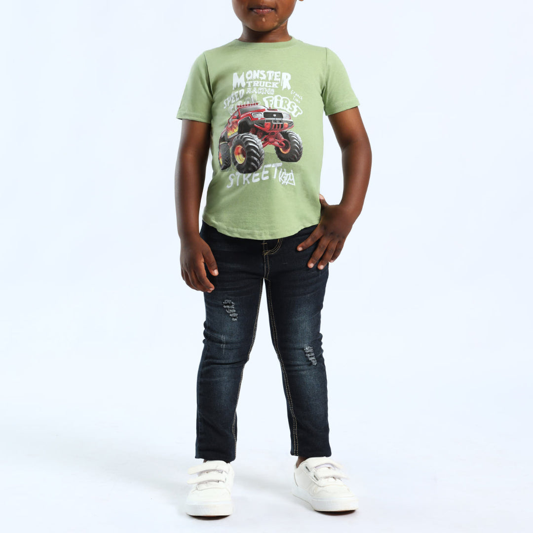 GREEN S/S PRINTED TEE