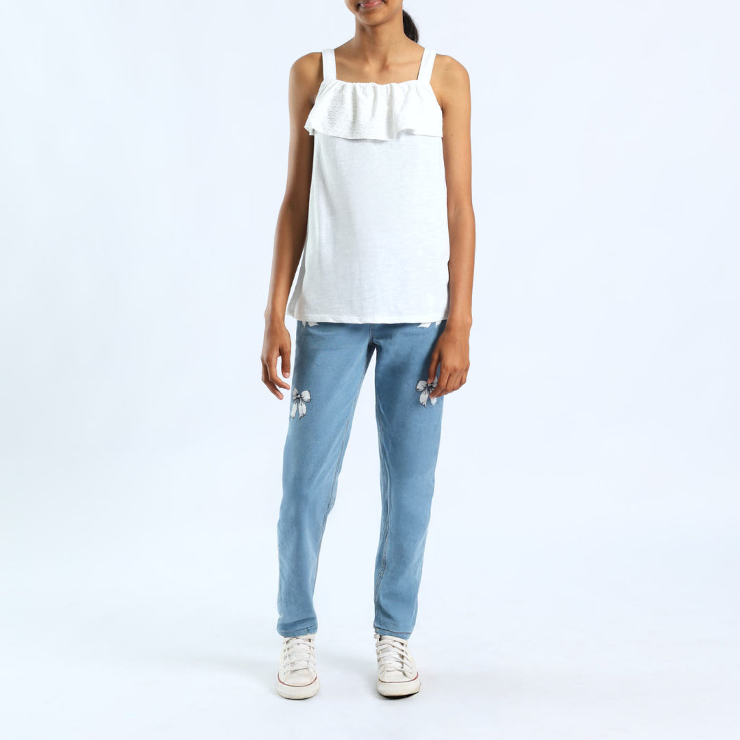 GIRLS WHITE SLEEVELESS TOP