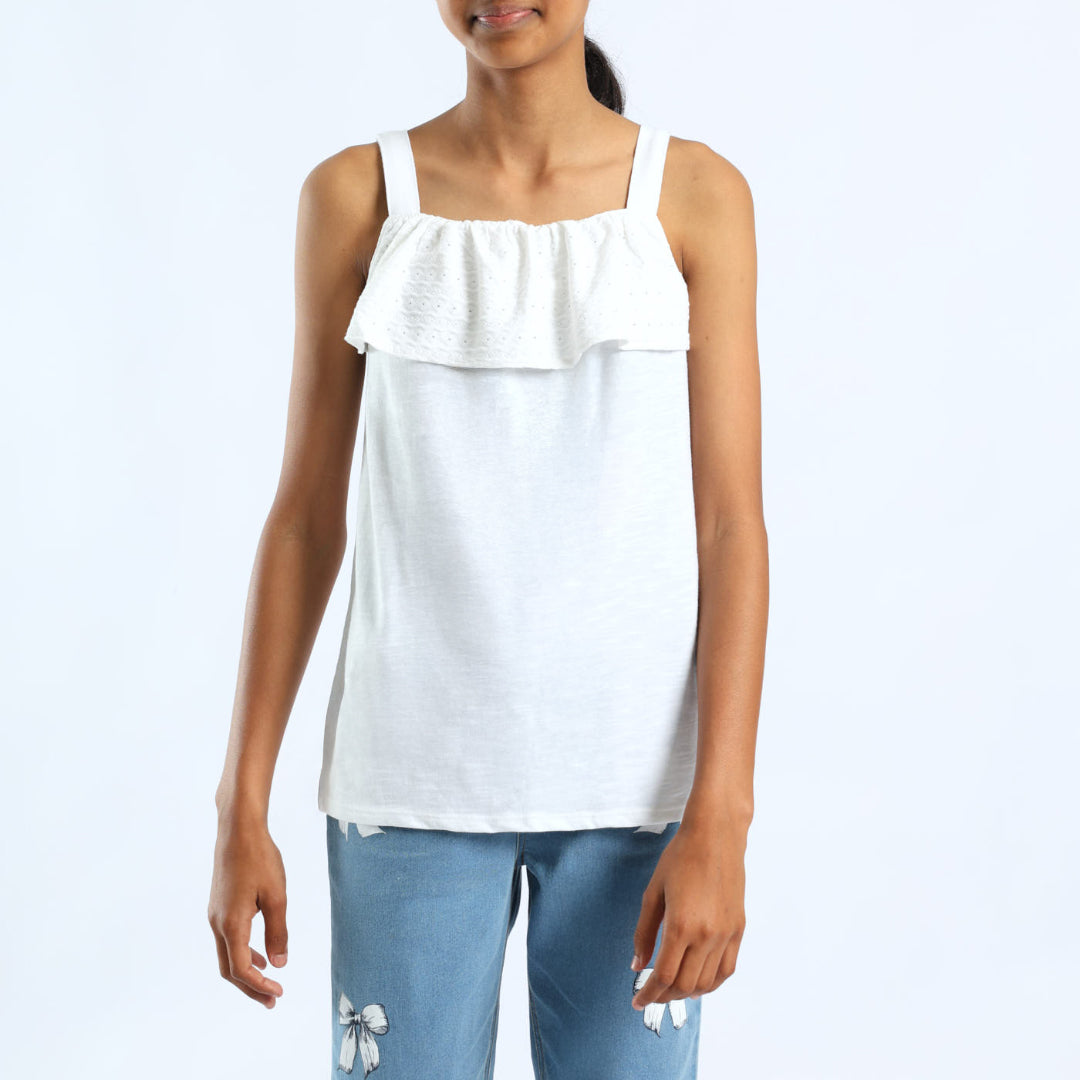 GIRLS WHITE SLEEVELESS TOP