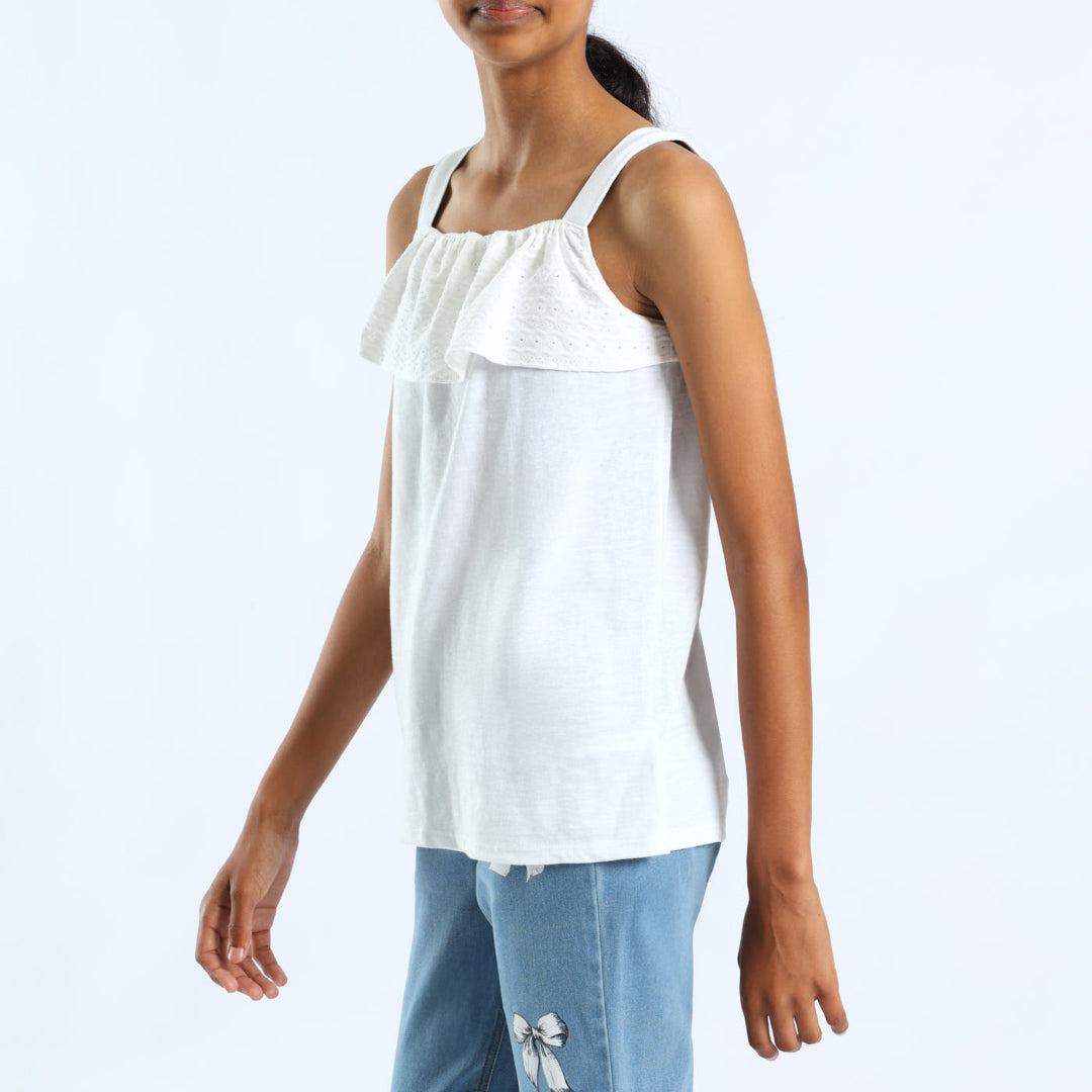 GIRLS WHITE SLEEVELESS TOP
