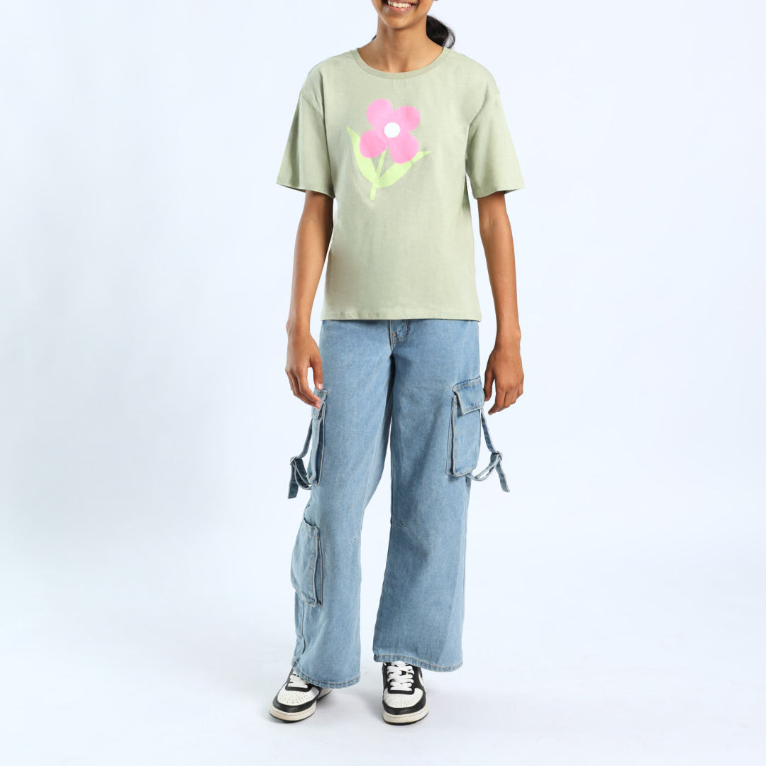 SAGE PRINTED SHORT SLEEVE TOP