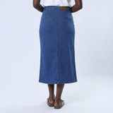 LADIES ALORA INK BLUE LONG BUTTON SKIRT