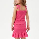 PINK SLEEVELESS SMOCKED ELASTIC DRESS