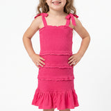 PINK SLEEVELESS SMOCKED ELASTIC DRESS