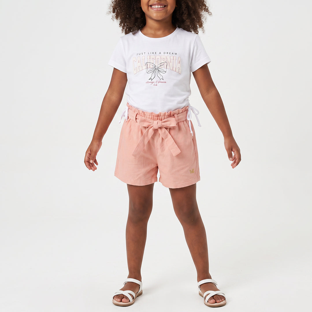 GIRLS TRB WHITE TSHIRT WITH CF PRINT AND SIDE RUCHING