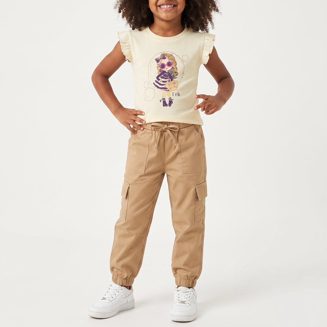 GIRLS TRB CREAM TSHIRT WITH CF PRINT
