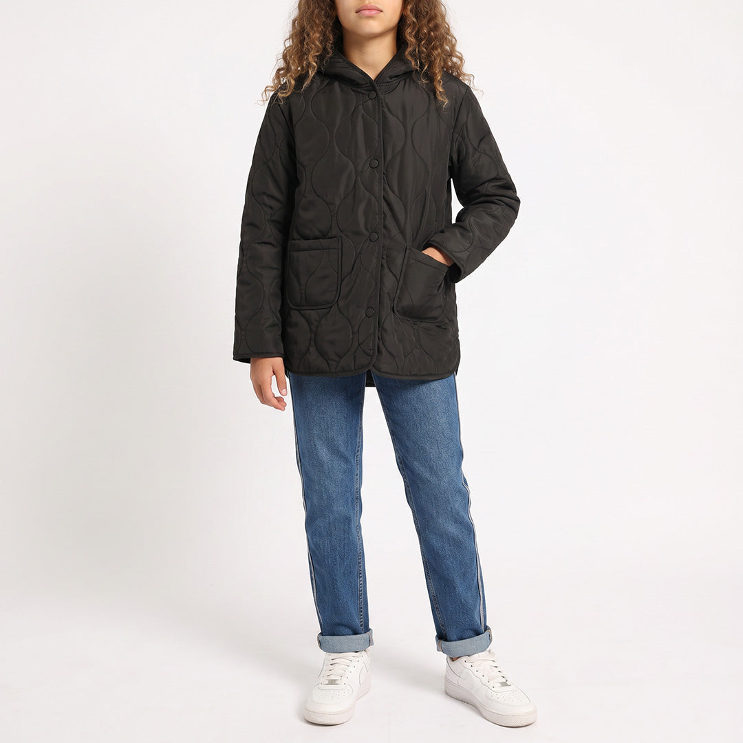 TRB GIRLS BLACK QUILTED JACKET