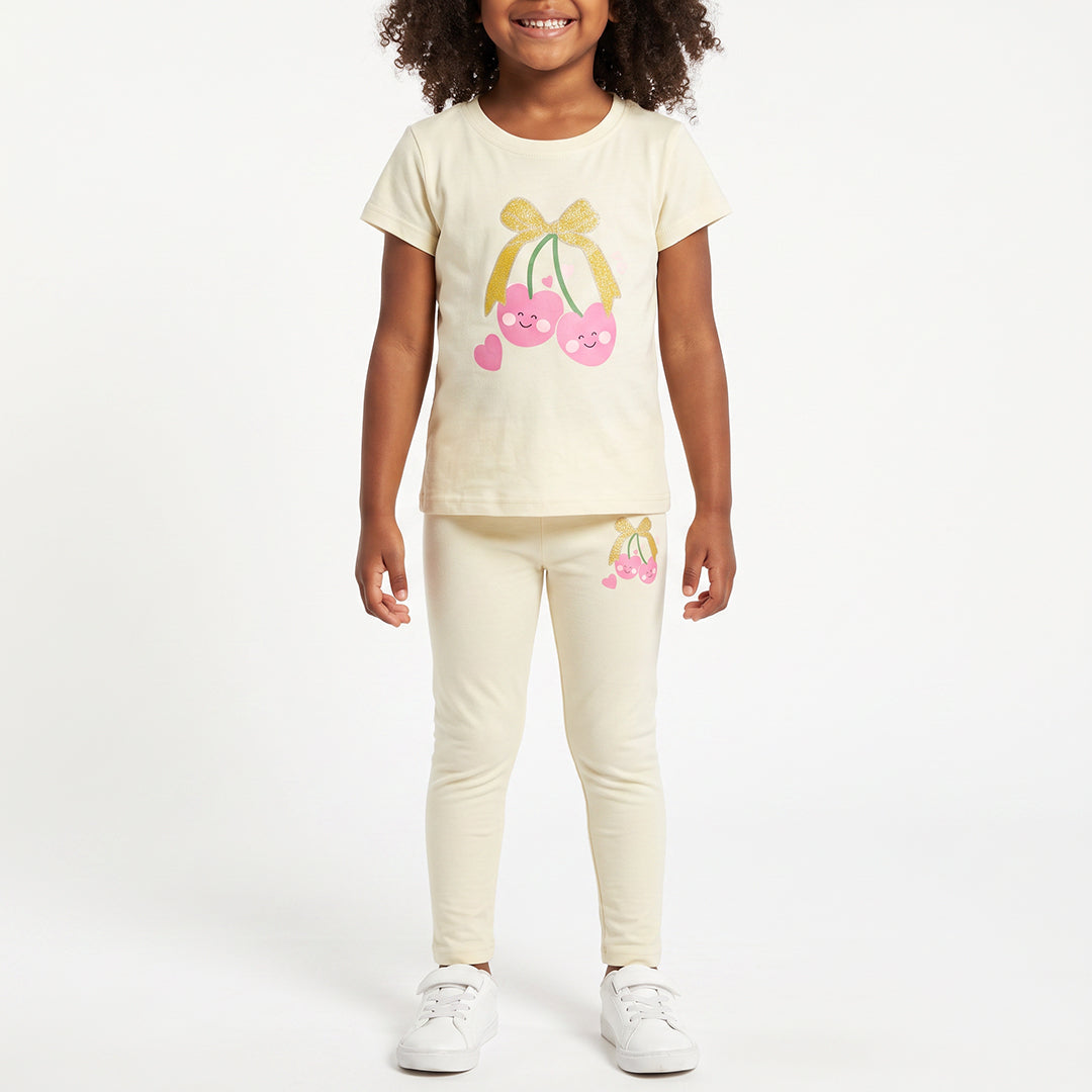 GIRLS TRB OATMEAL LEGGING WITH PUFF PRINT ON SIDE