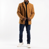 CAMEL BUTTON UP COAT WITH ZIP DETAIL