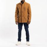 CAMEL BUTTON UP COAT WITH ZIP DETAIL