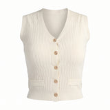 WHITE TEXTURED SLEEVELESS CARDIGAN