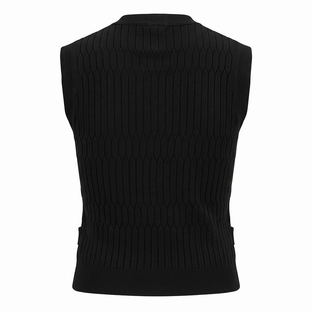 BLACK TEXTURED SLEEVELESS CARDIGAN