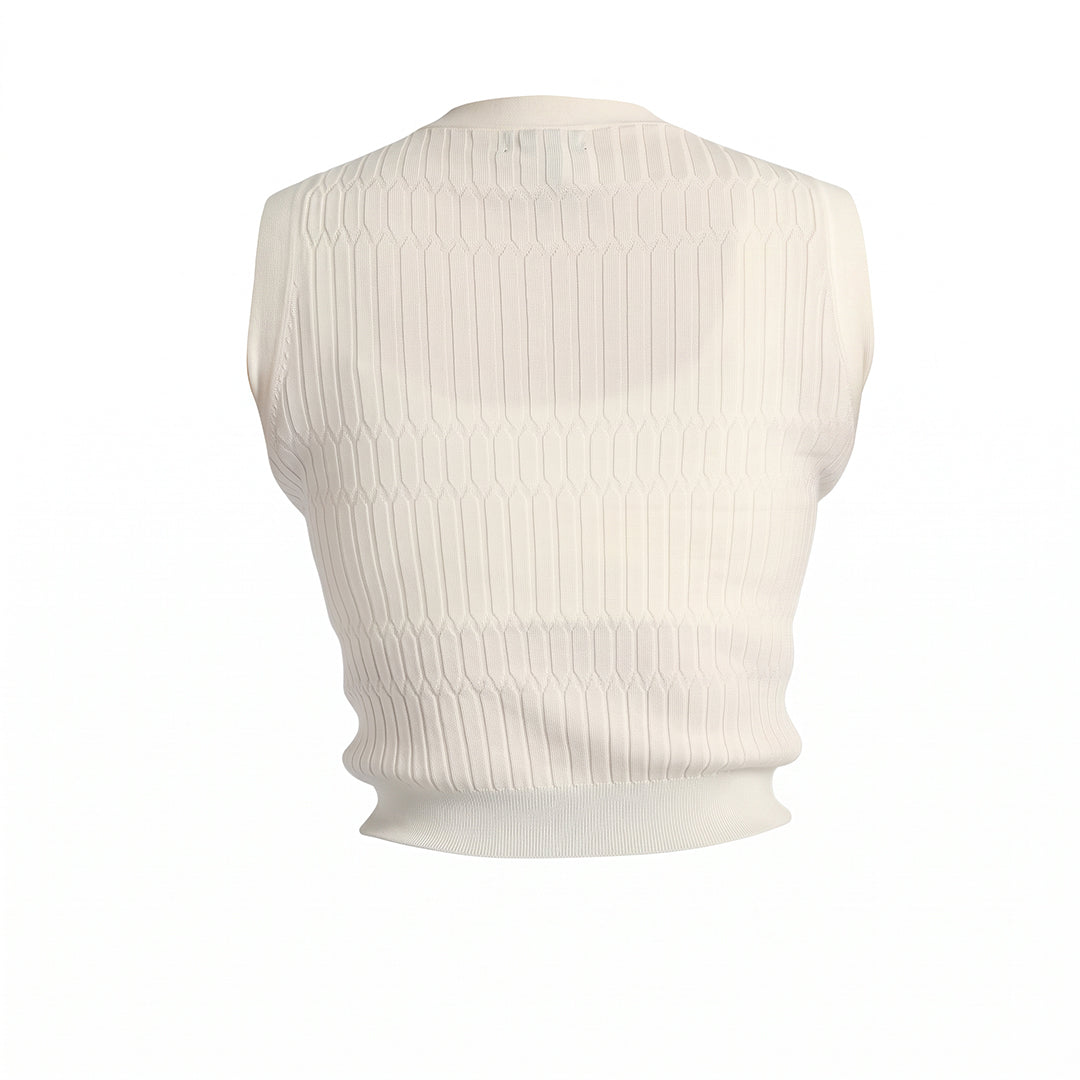 WHITE TEXTURED SLEEVELESS CARDIGAN