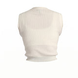 WHITE TEXTURED SLEEVELESS CARDIGAN