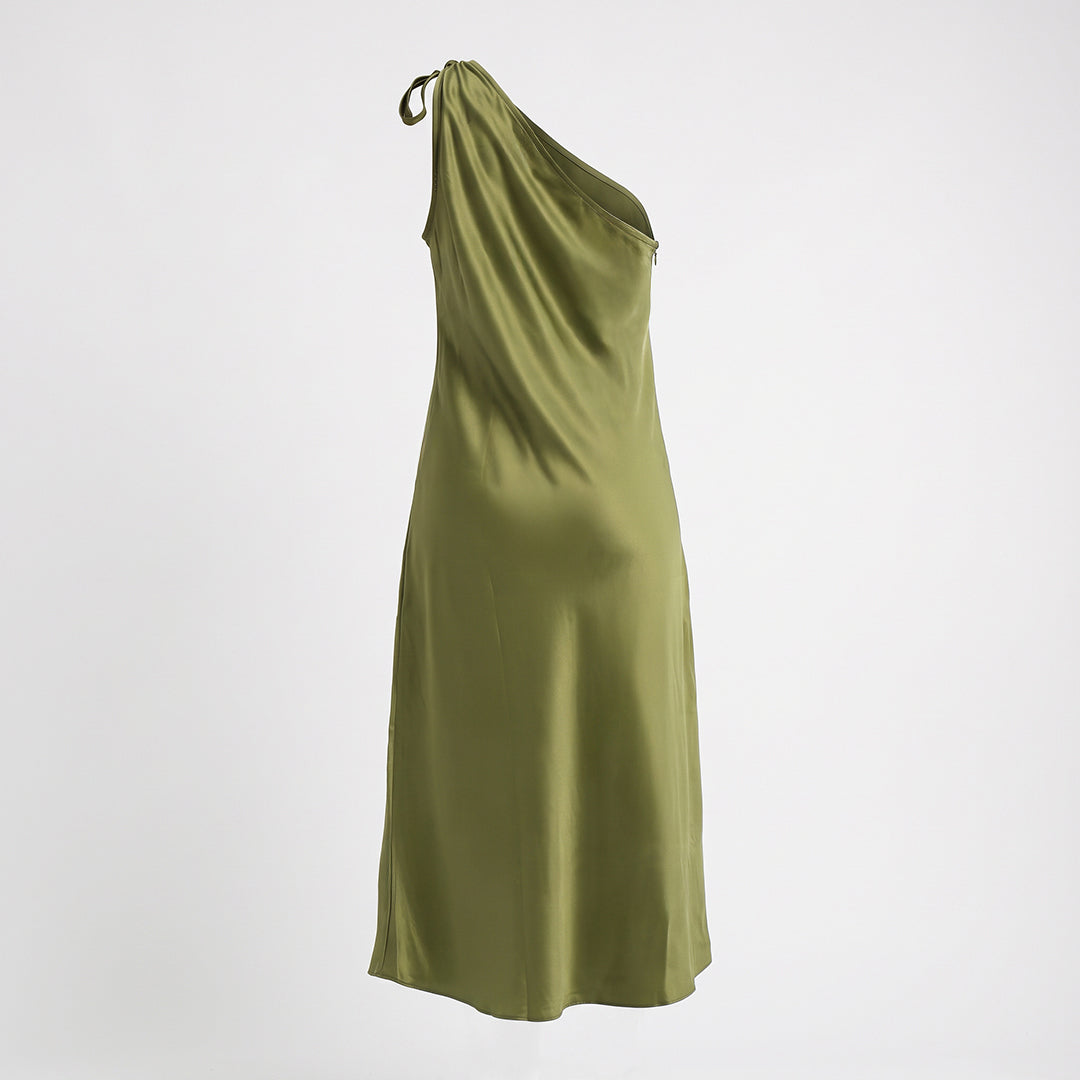LADIES NOVA FASHION SATIN ONE SHOULDER MAXI DRESS