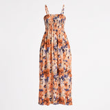 LADIES ALORA ORANGE PRINTED SMOCING DRESS(RAYON CHALLIS)