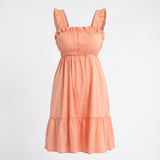 PEACH STRAPPY FRILL TIERED  DRESS(COTTON MORNE)