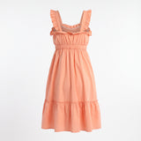 PEACH STRAPPY FRILL TIERED  DRESS(COTTON MORNE)