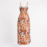 LADIES ALORA ORANGE PRINTED SMOCING DRESS(RAYON CHALLIS)