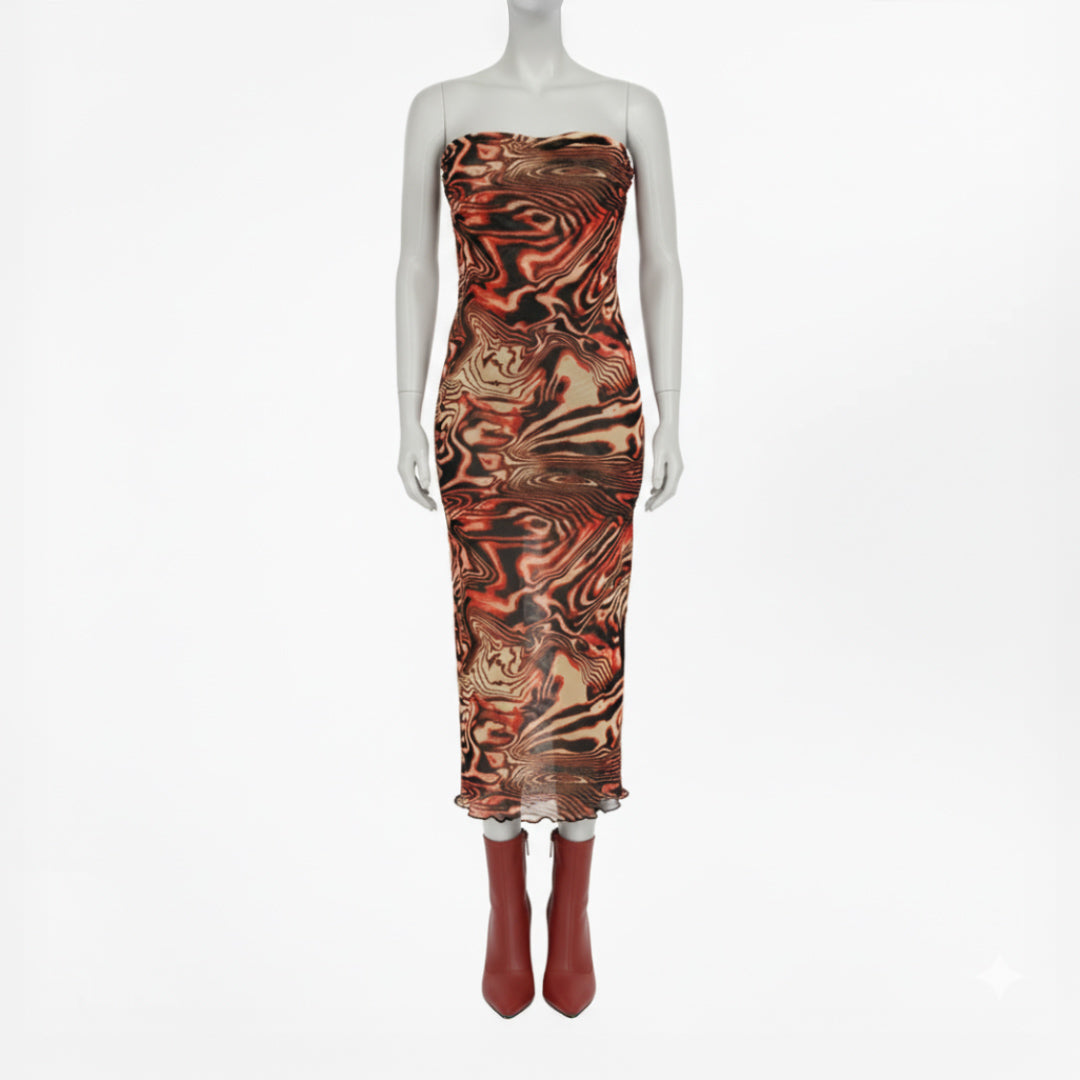 LADIES NOVA FASHION MESH TUBE DRESS WITH FRONT RUCHING DETAIL