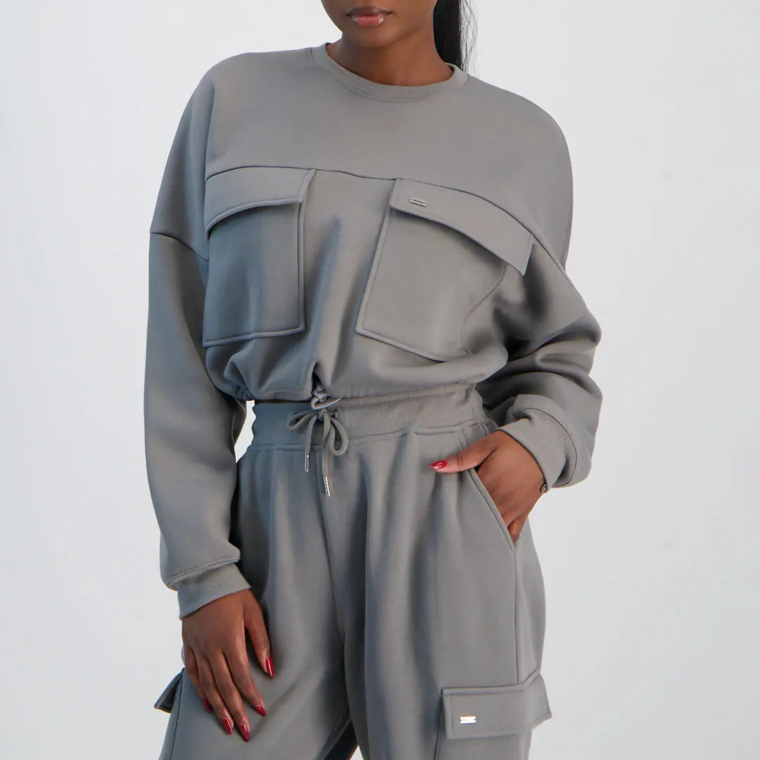 LADIES NOVA FASHION UTILITY CROPPED SWEATER