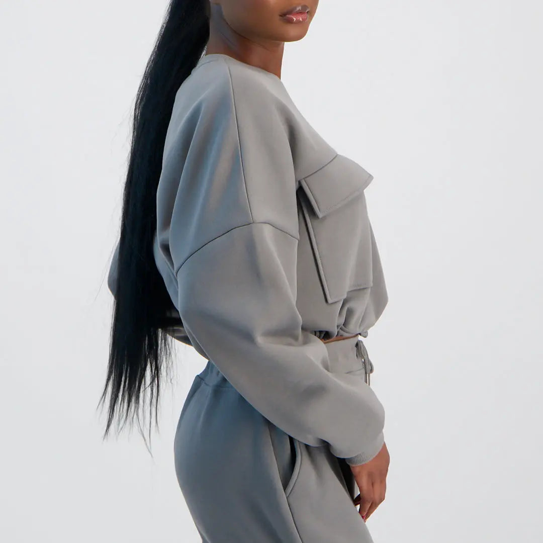 LADIES NOVA FASHION UTILITY CROPPED SWEATER