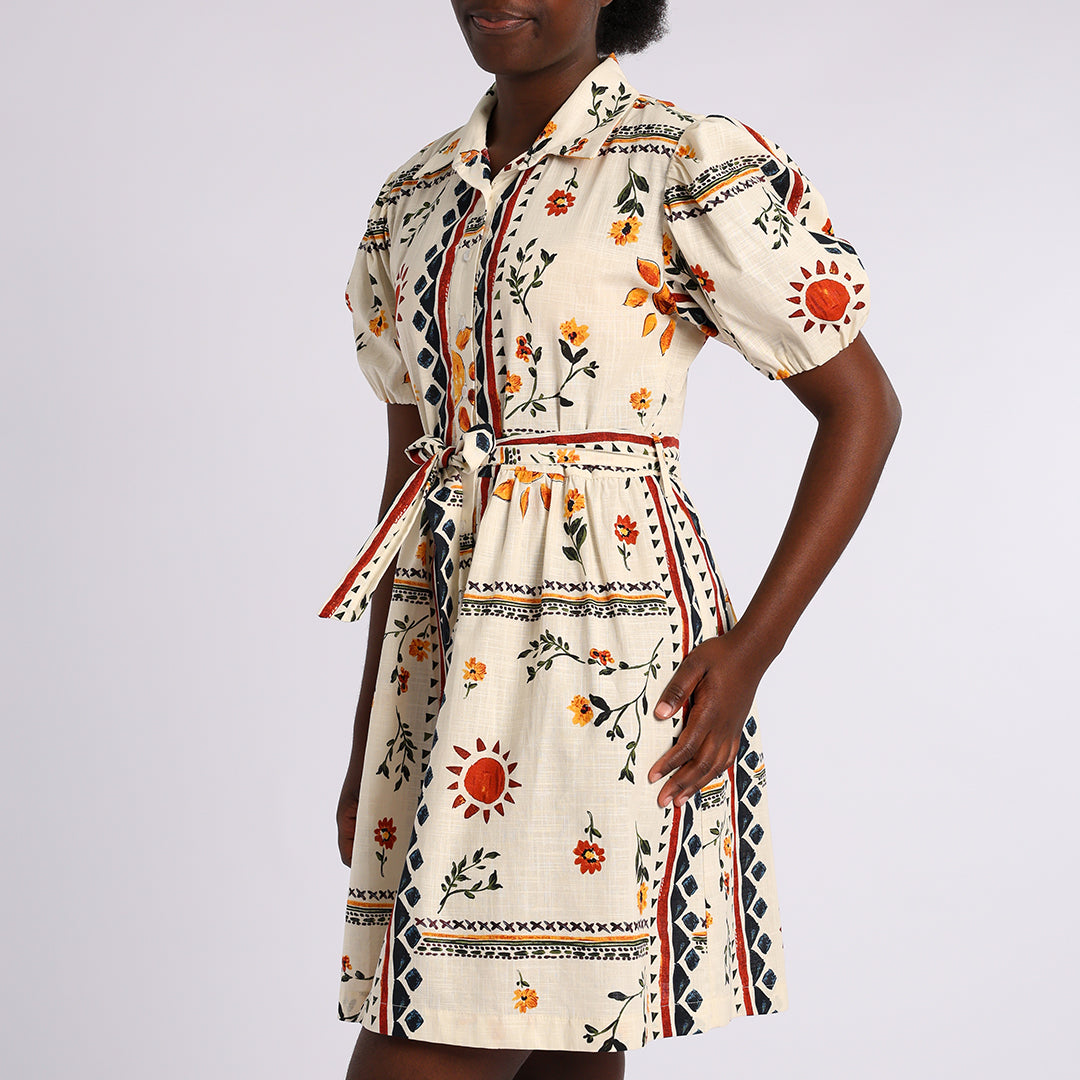 LADIES PRINTED LINEN DRESS