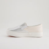 LADIES SHOEROOM WHITE/SILVER SNAKESKIN SLIP ON SNEAKER - Fashion Fusion 79.00 Fashion Fusion
