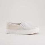 LADIES SHOEROOM WHITE/SILVER SNAKESKIN SLIP ON SNEAKER - Fashion Fusion 79.00 Fashion Fusion
