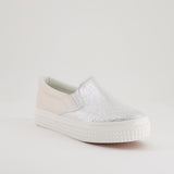 LADIES SHOEROOM WHITE/SILVER SNAKESKIN SLIP ON SNEAKER - Fashion Fusion 79.00 Fashion Fusion