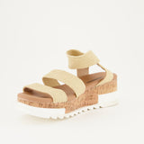 LADIES CUSHIONAIRE TAN PLATFORM SANDAL WITH CORK SOLE DETAIL - Fashion Fusion 169.00 Fashion Fusion