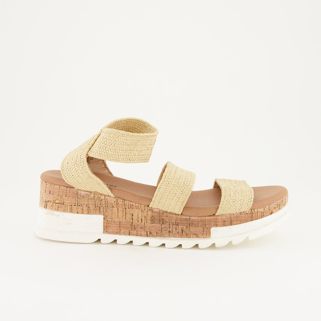 LADIES CUSHIONAIRE TAN PLATFORM SANDAL WITH CORK SOLE DETAIL - Fashion Fusion 169.00 Fashion Fusion